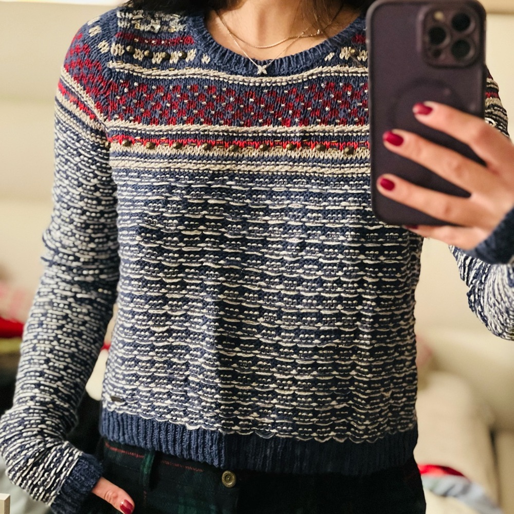 Abercrombie and Fitch Navy Blue Jewel Embellished Fancy Women's Sweater